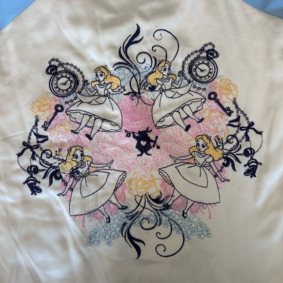 Disney Alice in Wonderland Blue & Ivory Embroidered Satin Varsity Jacket - Picture 9 of 13